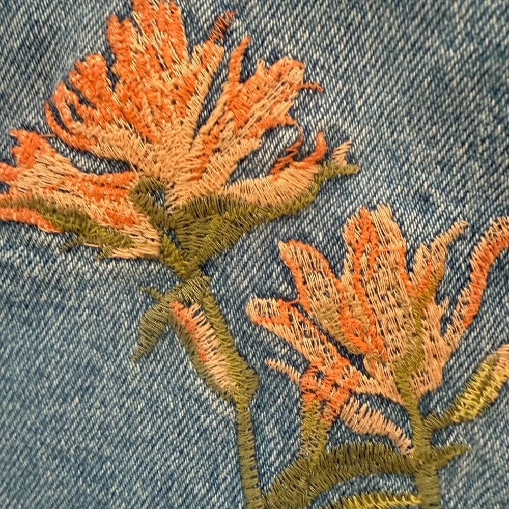 Embroidered Denim Skirt primark Denim Co Blue pastel peach Floral size 6 Boho - Picture 2 of 9